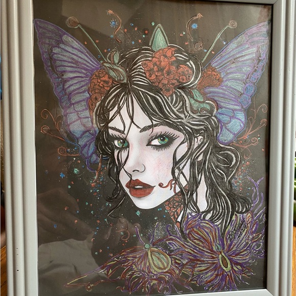 Original framed & signed art. One of a kind. Done pencil & metallic markers. - Picture 2 of 2